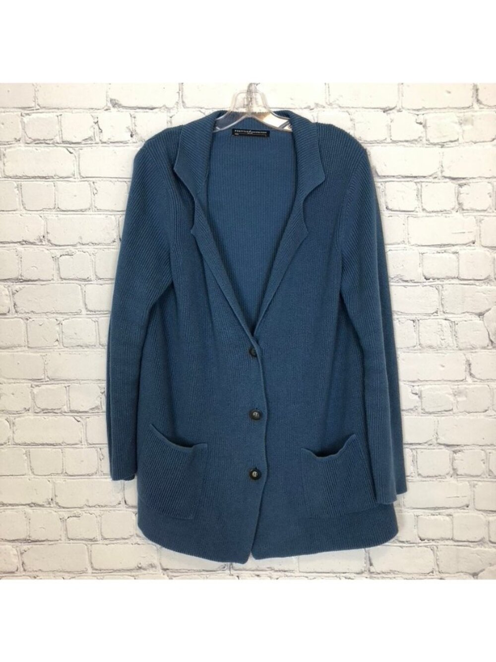 Peruvian Connection Yacht Club Cardigan Sweater Size L Blue 100% Cotton